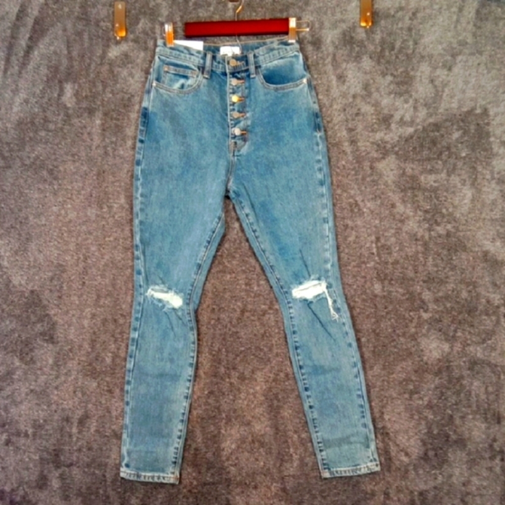 Weworewhat High Rise Blue Jeans Danielle Exposed Button Womens 25
